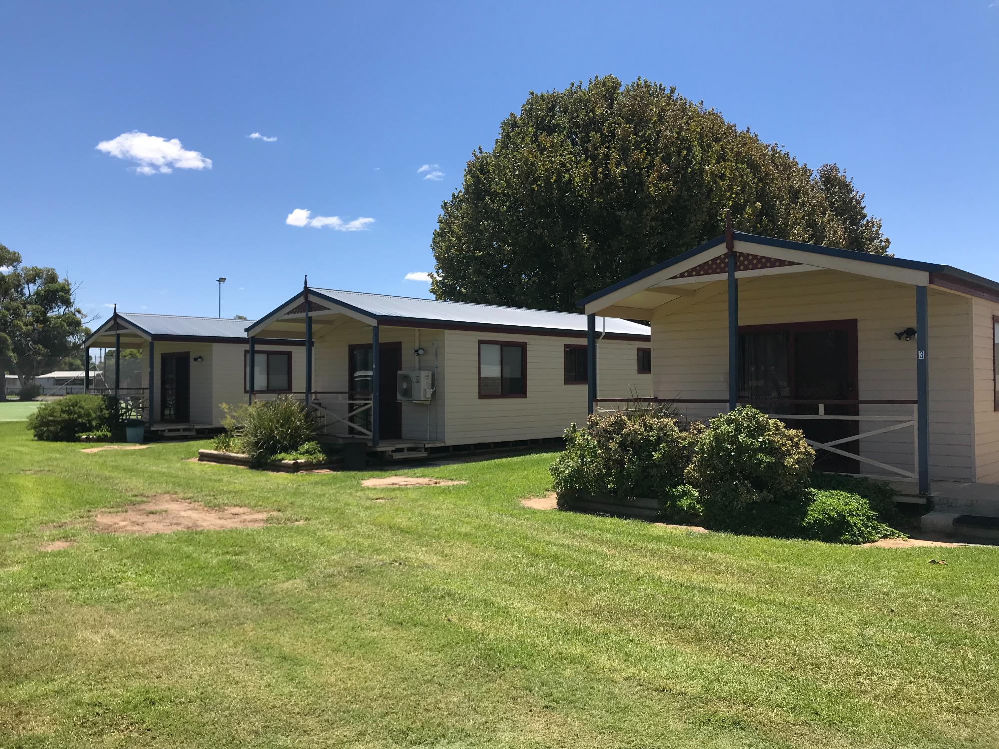 Cabins with lawn infront